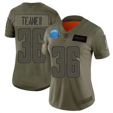 Los Angeles Chargers NFL Football Roderic Teamer Olive Jersey Women Limited #36 2019 Salute to Service